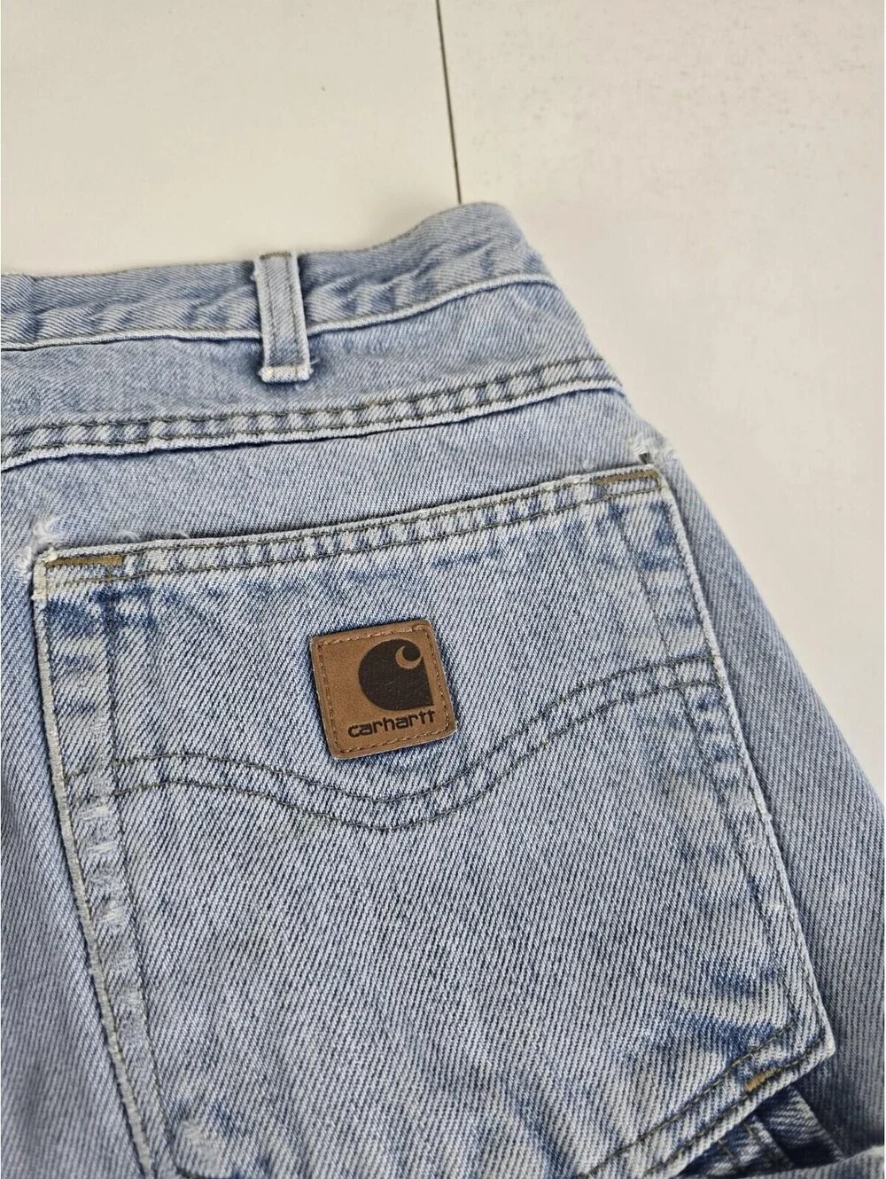 Carhartt Carpenter Jeans 32x30 Baggy Wide Leg Fit Light Wash Distressed Denim